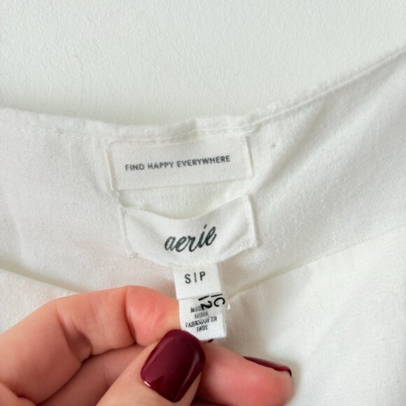 Aerie Linen Lyocell Soft Flutter Mini Babydoll Dress White Size Small - Picture 7 of 8